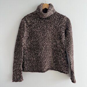 GAP Lambswool Cotton Turtleneck Sweater Marled Chunky Knit Brown Cream L